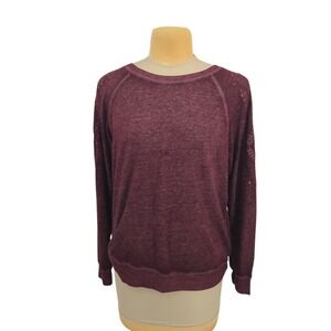Joei & I Sweatshirt Womens Large Maroon Eyelet Sleeve Pullover Career Office